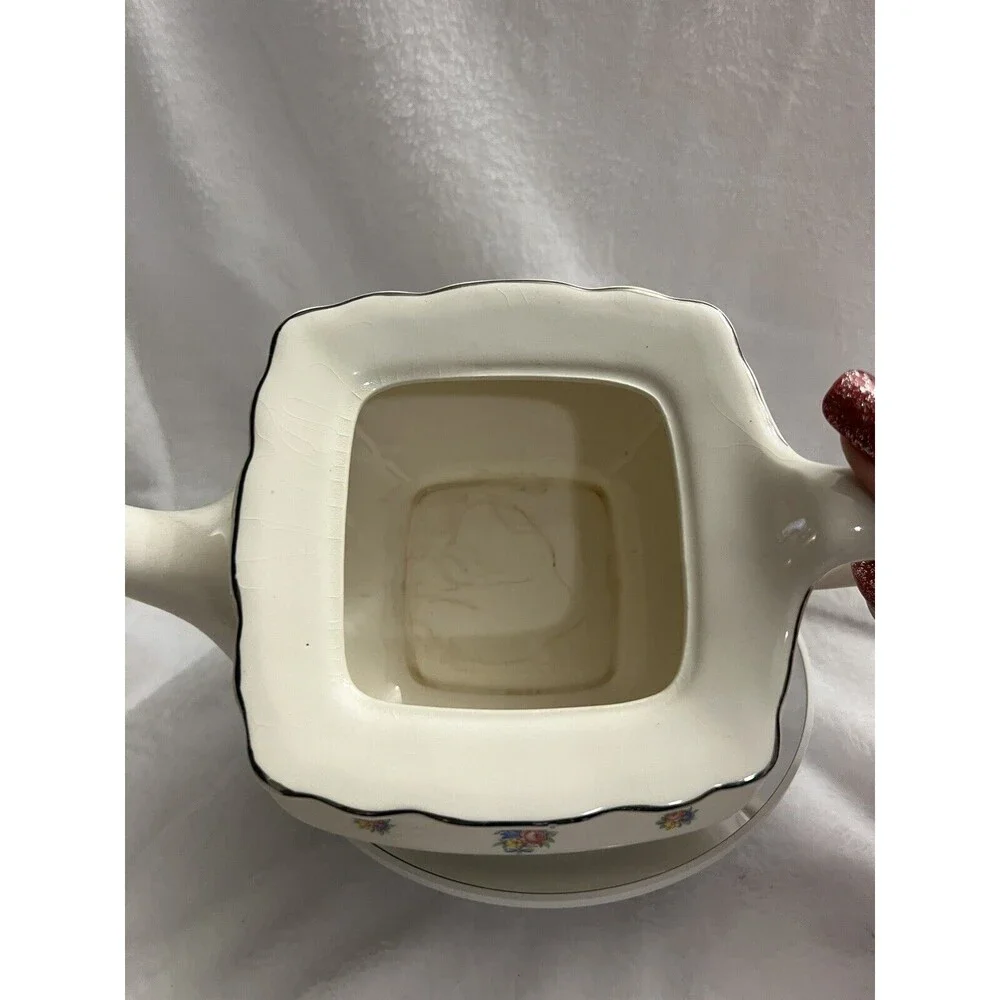 Teapot - W S George Lido Canarytone   Floral Silver Trim USA- crazing at bottom - Picture 12 of 13
